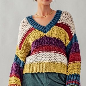 MULTI COLOR CHUNKY STRIPE KNIT SWEATER
